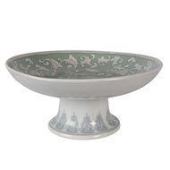 Clayre &amp; Eef | Taartplateau op voet Wit Groen &oslash; 26x13 cm | 6CE2381