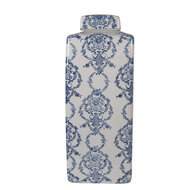 Clayre &amp; Eef | Decoratie pot met deksel Wit Blauw 16x16x41 cm | 6CE2388L