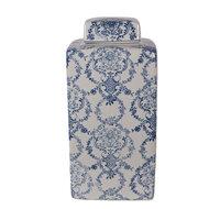 Clayre &amp; Eef | Decoratie pot met deksel Wit Blauw 15x15x31 cm | 6CE2388S