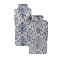 Clayre &amp; Eef | Decoratie pot met deksel Wit Blauw 15x15x31 cm | 6CE2388S