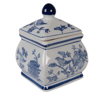 Clayre &amp; Eef | Decoratie pot met deksel Wit Blauw 13x13x17 cm | 6CE2391
