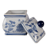 Clayre &amp; Eef | Decoratie pot met deksel Wit Blauw 13x13x17 cm | 6CE2391