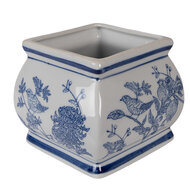 Clayre &amp; Eef | Decoratie pot met deksel Wit Blauw 13x13x17 cm | 6CE2391