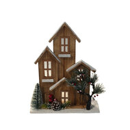 Sfeervol Houten Kersthuisjes tafereel met kerstbomen LED-verlichting | HCM24069 | Staand | Hendriks Deco