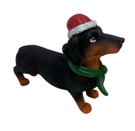 Beeld Teckel kerstmuts zwart rood 18 x 6 cm