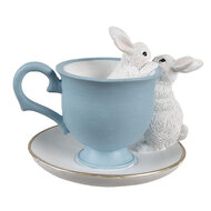 Clayre &amp; Eef | Decoratie Konijnen Wit Blauw 13x16x12 cm | 6PR5178
