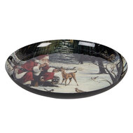 Clayre &amp; Eef | Decoratie Schaal Grijs Rood &oslash; 28x3 cm | 66416