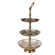 Clayre &amp; Eef | Etag&egrave;re 3 laags Beige Goudkleurig &oslash; 18x35 cm | 66426