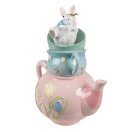 Clayre &amp; Eef | Decoratie Konijn Roze Blauw Wit 28x19x34 cm | 6PR5232