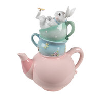 Clayre &amp; Eef | Decoratie Konijn Roze Blauw Wit 28x19x34 cm | 6PR5232