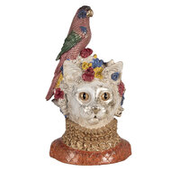 Clayre &amp; Eef | Decoratie buste Kat met vogel Wit Goudkleurig 24x21x40 cm | 6PR6040