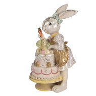 Clayre &amp; Eef | Decoratie Konijn met taart Wit Goudkleurig 20x15x36 cm | 6PR6042