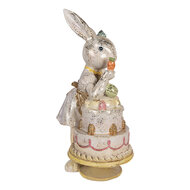 Clayre &amp; Eef | Decoratie Konijn met taart Wit Goudkleurig 20x15x36 cm | 6PR6042