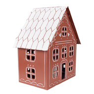 Clayre &amp; Eef | Decoratie Huis met LED Bruin Wit 27x19x32 cm / 3x AAA | 6Y5977