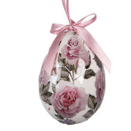 Clayre &amp; Eef | Decoratie Hanger Ei (set 6) Wit Roze &oslash; 7x10 cm | 66456