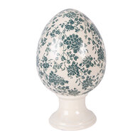 Clayre &amp; Eef | Decoratie Ei op voet Beige Groen &oslash; 17x28 cm | 6CE2405XL