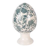 Clayre &amp; Eef | Decoratie Ei op voet Beige Groen &oslash; 17x28 cm | 6CE2405XL