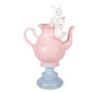 Clayre &amp; Eef | Decoratie theepot met konijnen Roze Wit 22x14x35 cm | 6PR5940