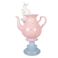 Clayre &amp; Eef | Decoratie theepot met konijnen Roze Wit 22x14x35 cm | 6PR5940