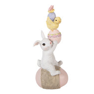 Clayre &amp; Eef | Decoratie zittend Konijn Wit Roze 9x9x14 cm | 6PR5975