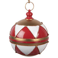 Clayre &amp; Eef | Decoratie Kerstbal Rood Wit &oslash; 31x36 cm | 6Y5986