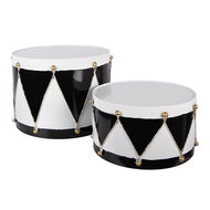 Clayre &amp; Eef | Decoratie Trommel Wit Zwart (set 2) &oslash; 37x26 / &oslash; 32x17 cm | 6Y5989