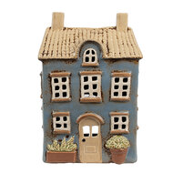 Clayre &amp; Eef | Theelichthouder Kerst Huisje Blauw Beige 16x10x23 cm | 6CE1894