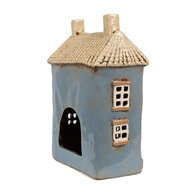 Clayre &amp; Eef | Theelichthouder Kerst Huisje Blauw Beige 16x10x23 cm | 6CE1894