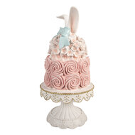 Clayre &amp; Eef | Decoratie taart Wit Roze &oslash; 17x35 cm | 6PR5929