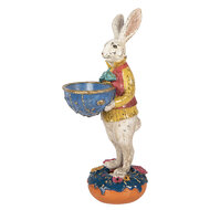 Clayre &amp; Eef | Decoratie Konijn met schaal Beige Blauw 12x10x28 cm | 6PR6020