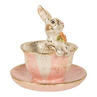 Clayre &amp; Eef | Decoratie Konijn in kopje Beige Roze &oslash; 12x12 cm | 6PR6032
