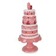 Clayre &amp; Eef | Decoratie taart Roze Wit &oslash; 16x33 cm | 6PR6061