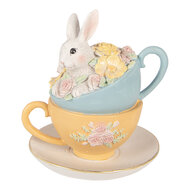 Clayre &amp; Eef | Decoratie Konijn in kopjes Wit Blauw 13x14x15 cm | 6PR6081