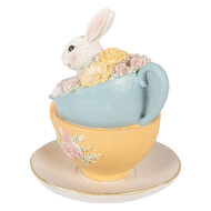 Clayre &amp; Eef | Decoratie Konijn in kopjes Wit Blauw 13x14x15 cm | 6PR6081