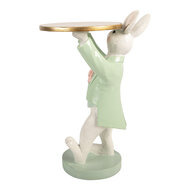 Clayre &amp; Eef | Decoratie Konijn met schaal Wit Groen 19x14x28 cm | 6PR6099