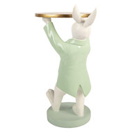 Clayre &amp; Eef | Decoratie Konijn met schaal Wit Groen 19x14x28 cm | 6PR6099