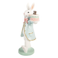Clayre &amp; Eef | Decoratie Konijn met taart Wit Blauw 13x11x28 cm | 6PR6100