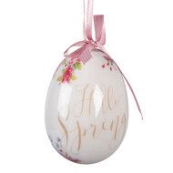 Clayre &amp; Eef | Decoratie Hanger Ei (set 9) Wit Roze &oslash; 5x8 cm | 66445