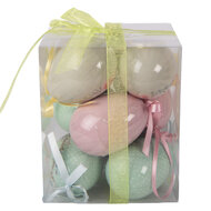 Clayre &amp; Eef | Decoratie Hanger Ei (set 9) Groen Roze &oslash; 5x8 cm | 66447