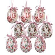 Clayre &amp; Eef | Decoratie Hanger Ei (set 9) Roze Wit &oslash; 5x8 cm | 66449