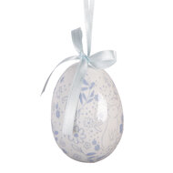 Clayre &amp; Eef | Decoratie Hanger Ei (set 9) Wit Blauw &oslash; 5x8 cm | 66452