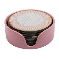 Clayre &amp; Eef | Onderzetters voor Glazen Set van 8 Beige Roze &oslash; 10x4 cm | 66444
