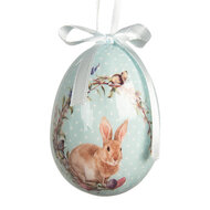 Clayre &amp; Eef | Decoratie Hanger Ei (set 9) Blauw Wit &oslash; 5x8 cm | 66446