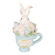 Clayre &amp; Eef | Decoratie Konijn in mok Wit Blauw 11x9x16 cm | 6PR6076