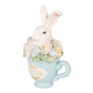 Clayre &amp; Eef | Decoratie Konijn in mok Wit Blauw 11x9x16 cm | 6PR6076