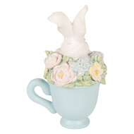 Clayre &amp; Eef | Decoratie Konijn in mok Wit Blauw 11x9x16 cm | 6PR6076