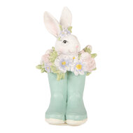 Clayre &amp; Eef | Decoratie Konijn in laarzen Wit Blauw 9x9x15 cm | 6PR6077