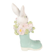 Clayre &amp; Eef | Decoratie Konijn in laarzen Wit Blauw 9x9x15 cm | 6PR6077