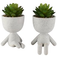 Dekoratief | Bloempot mannetje zittend, grijs, magnesium, 9x11x16cm, set van 2 stuks | A260861