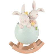 Dekoratief | Bunny's in eitje, blauw/wit, resina, 10x7x15cm | A260858